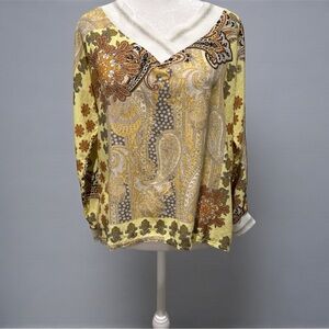 Chic Paisley Women's Blouse in Yellow and Brown